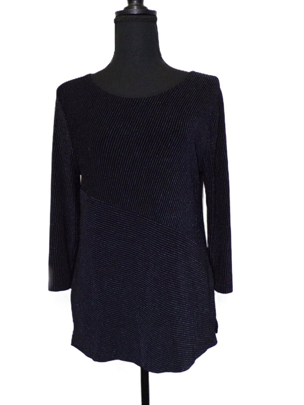 Chico's Travelers Top Women's 0 Small Black Metallic Slinky Stretch Long Sleeve